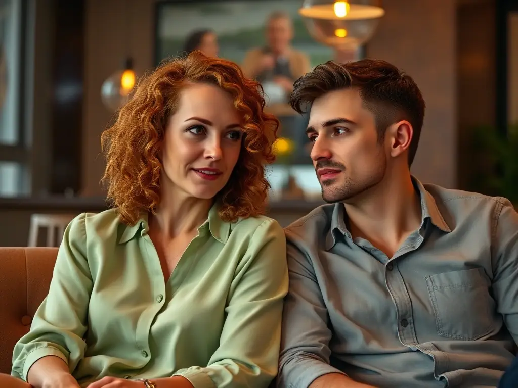 A mediator facilitating a calm and respectful conversation between two individuals in a comfortable setting, representing interpersonal dispute mediation.