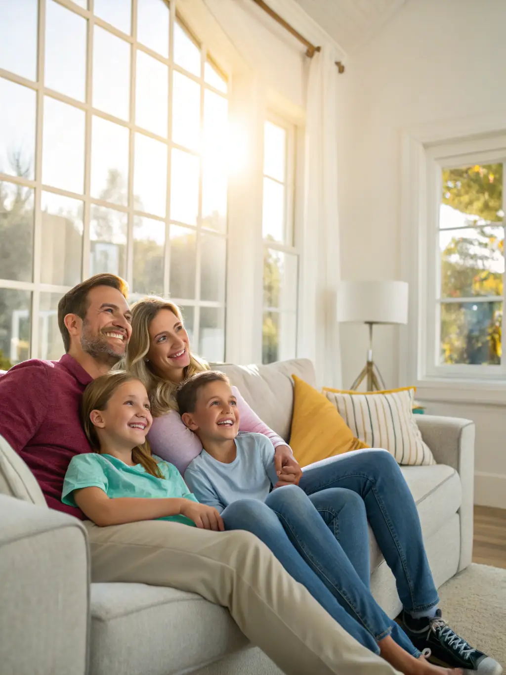 A serene image depicting a family sitting together at a table, engaged in a calm and constructive conversation, symbolizing family mediation.