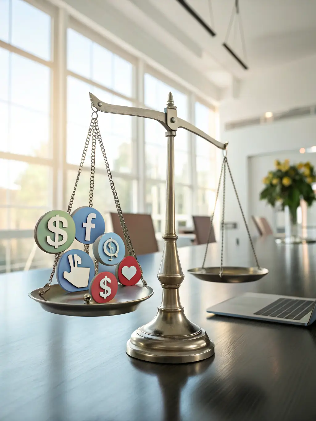 A scale balancing money on one side and a gavel on the other, with the money side being higher, symbolizing the cost-effectiveness of mediation compared to litigation.