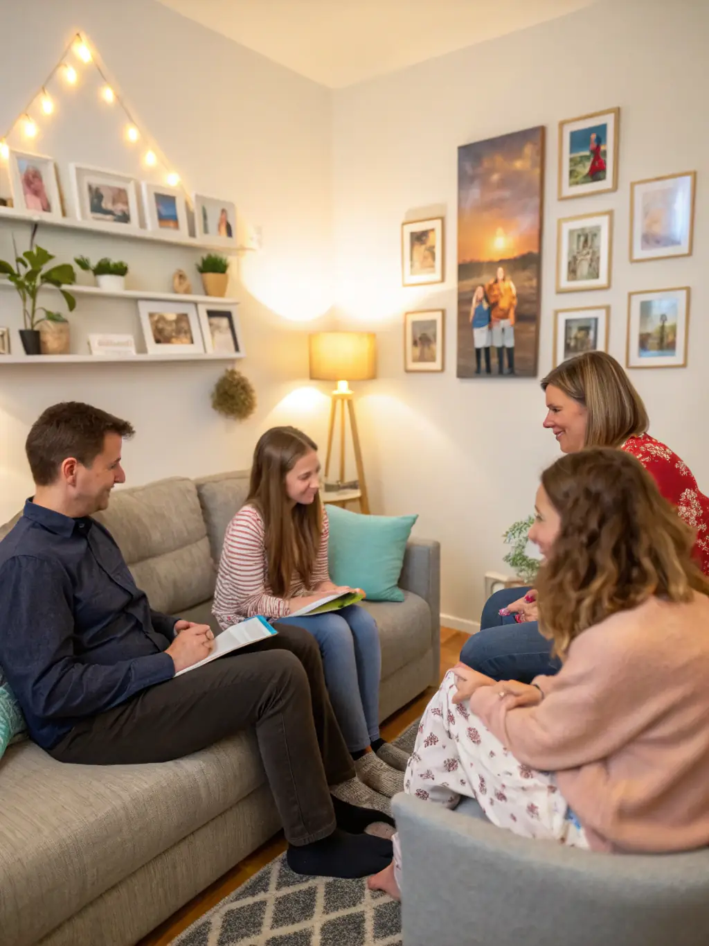 A family sitting together, discussing inheritance matters with a mediator, ensuring a fair and respectful resolution.